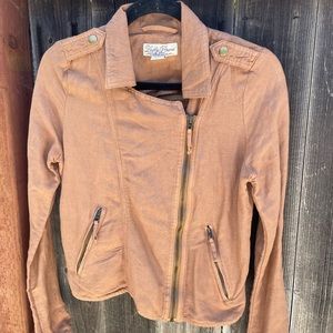 Lucky Brand linen blend cocoa jacket with zipper EUC